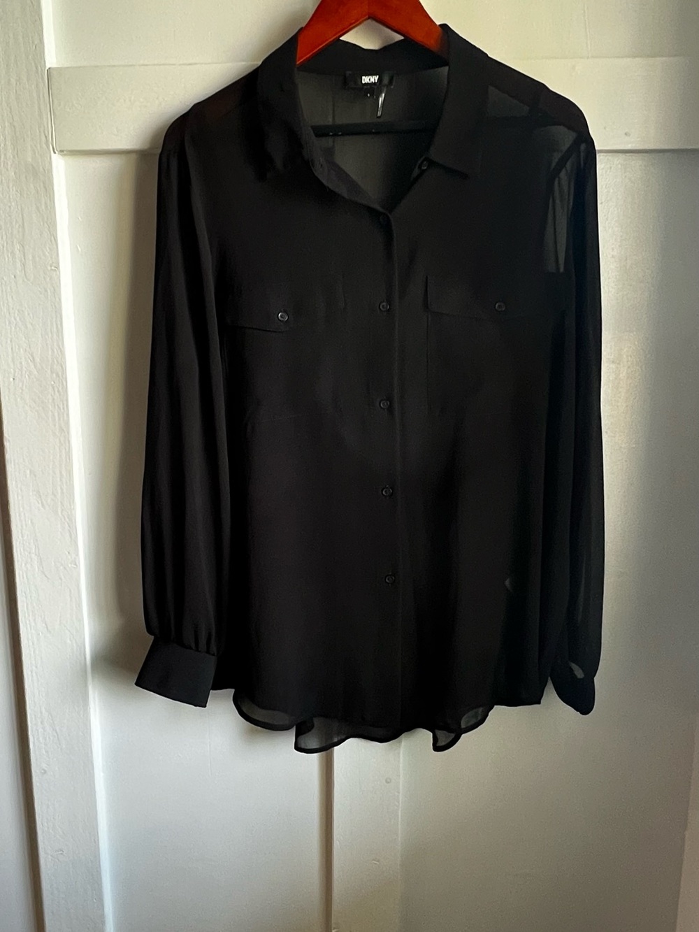 DKNY Black Sheer Button-Front Blouse